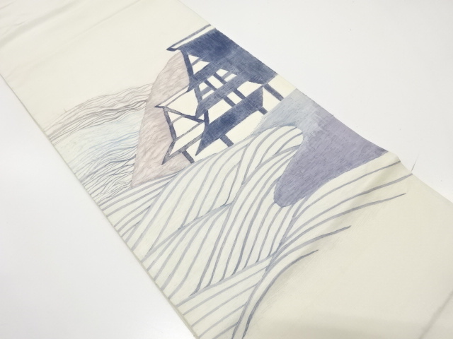 アンティーク　遠山に合掌造り模様織り出し袋帯（材料）